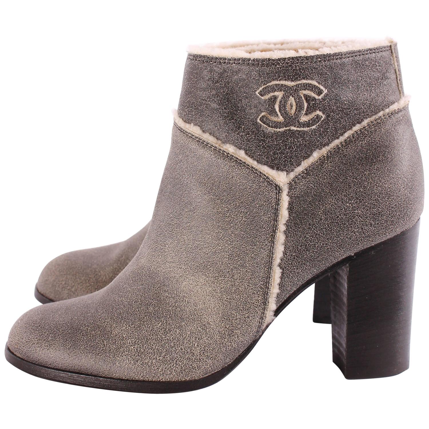 vintage chanel fur boots