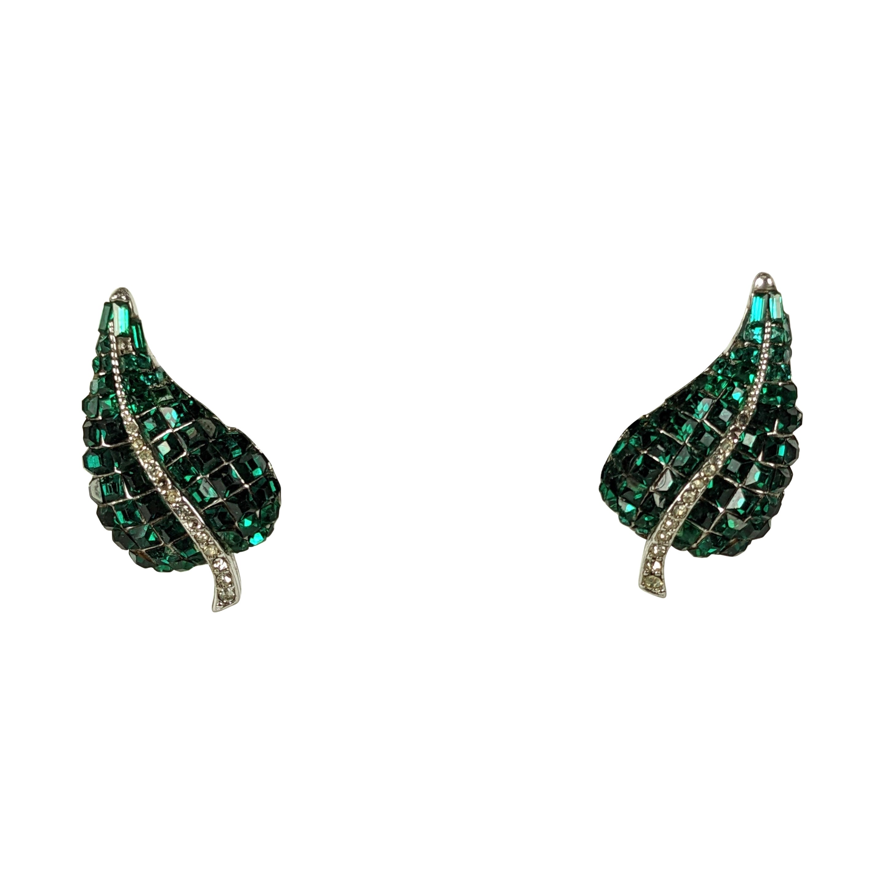 Ciner Invisibly Set Emerald Earrings For Sale