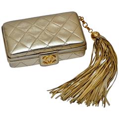 CHANEL Gold 1993 Vintage Calfskin Leather Clutch MinaudiÃ¨res With Tassel