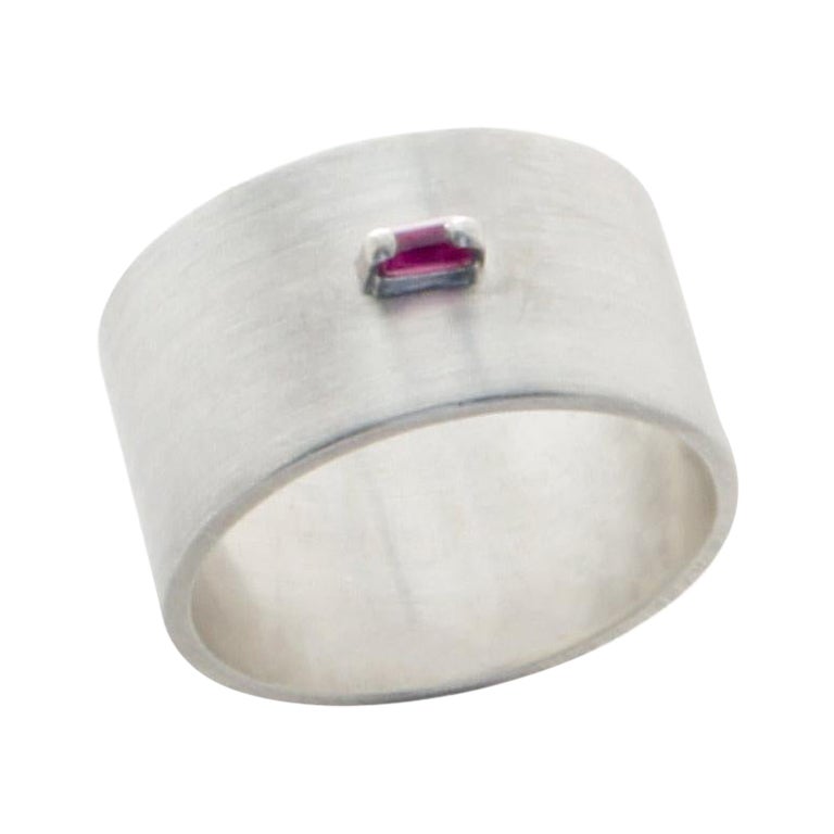 Ruby sterling silver Wide Ring, US5 For Sale