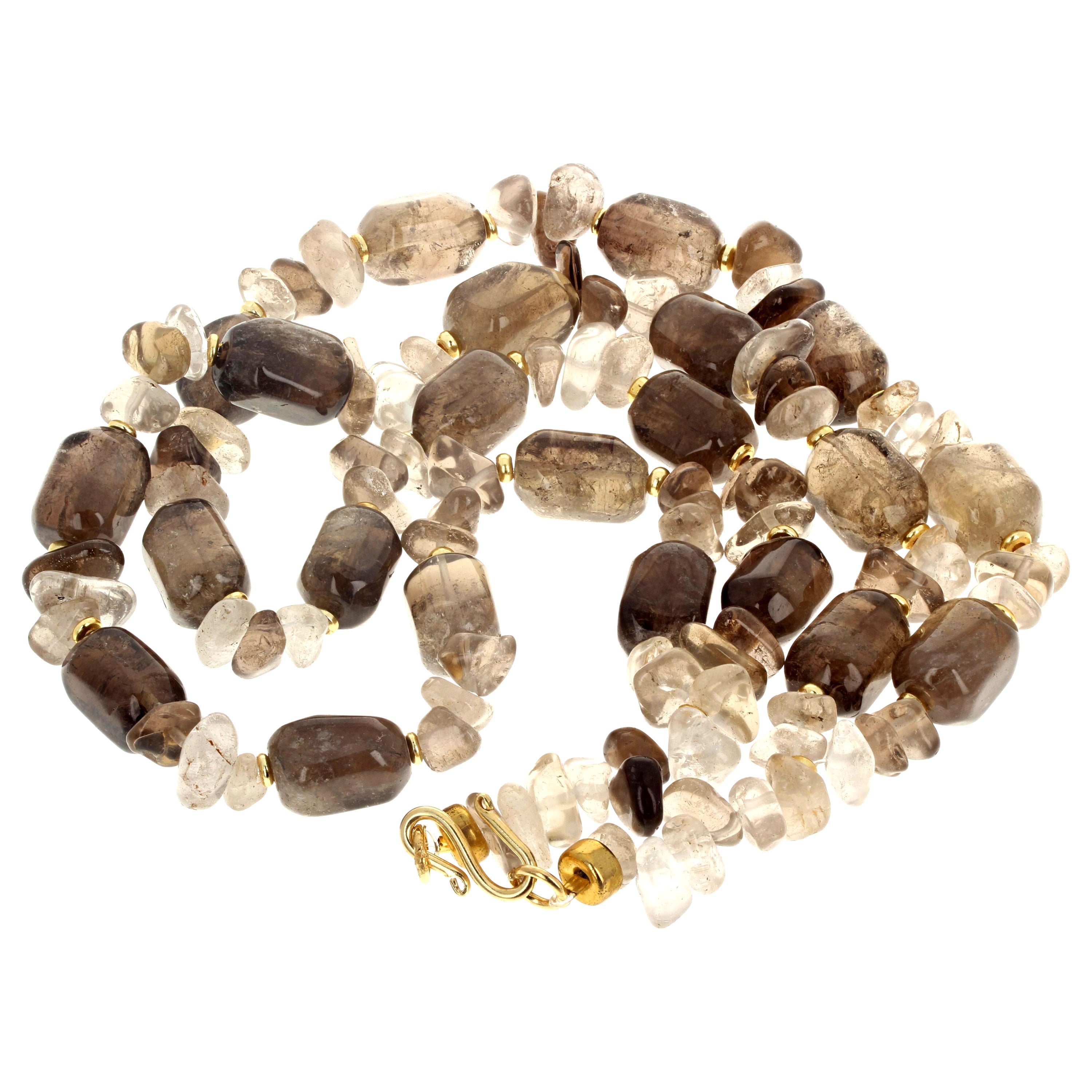 AJD Magnificent Glowing Natural Smoky Quartz Double Strand  19 1/2" Necklace For Sale