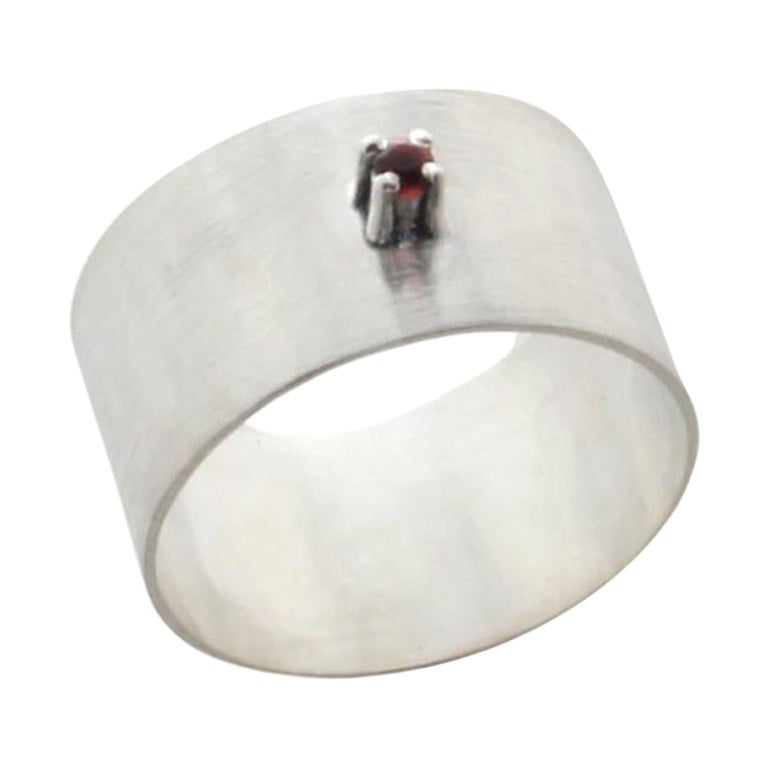 Ruby Round sterling silver Wide Ring  For Sale
