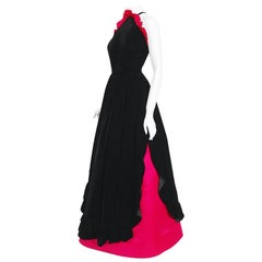 Iconic Retro Chanel Haute Couture Black Velvet Shocking Pink Silk Halter Gown