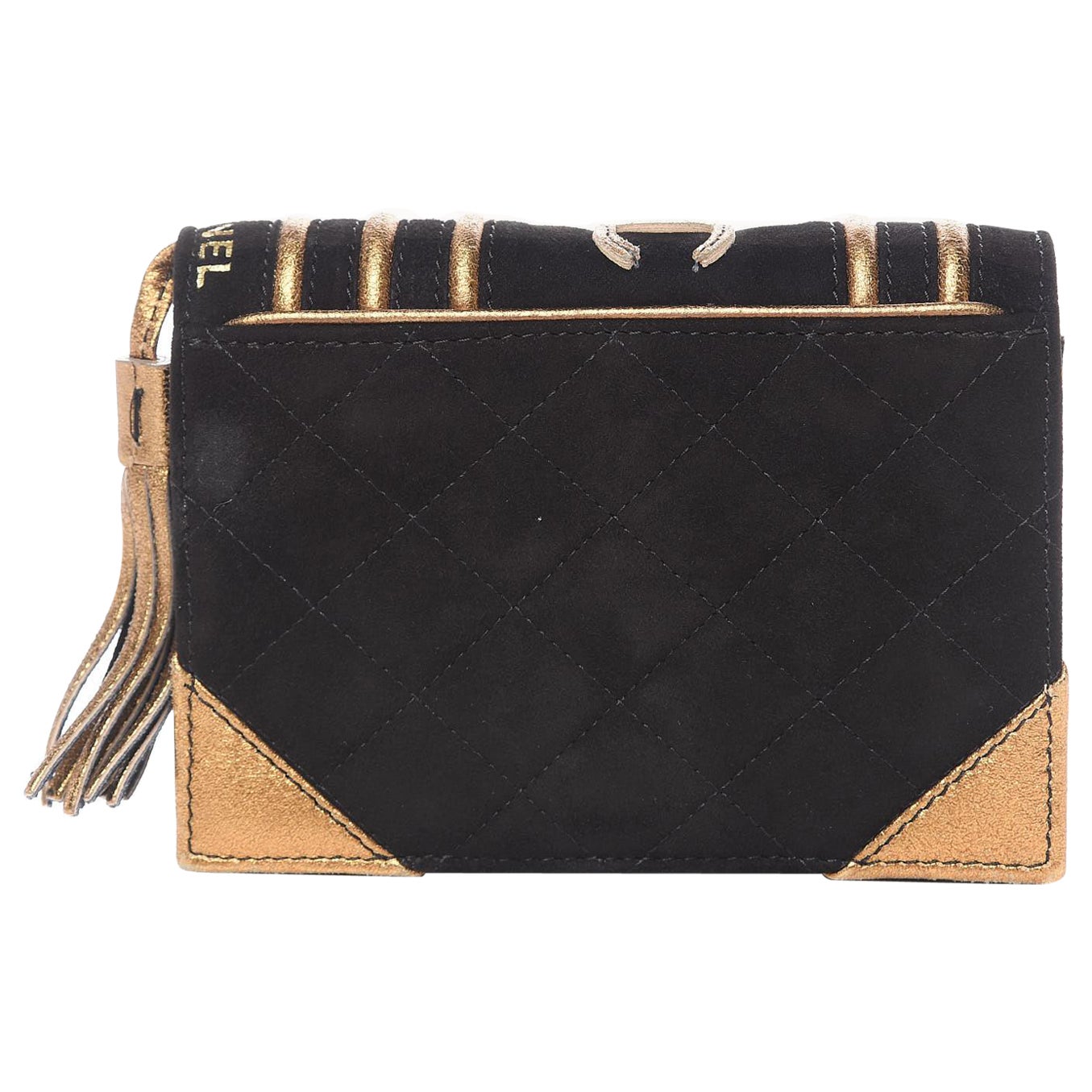 CHANEL Suede Quilted Bible Book CC Clutch Black RARER  For Sale