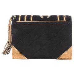 CHANEL Suede Quilted Bible Book CC Clutch Black RARER 