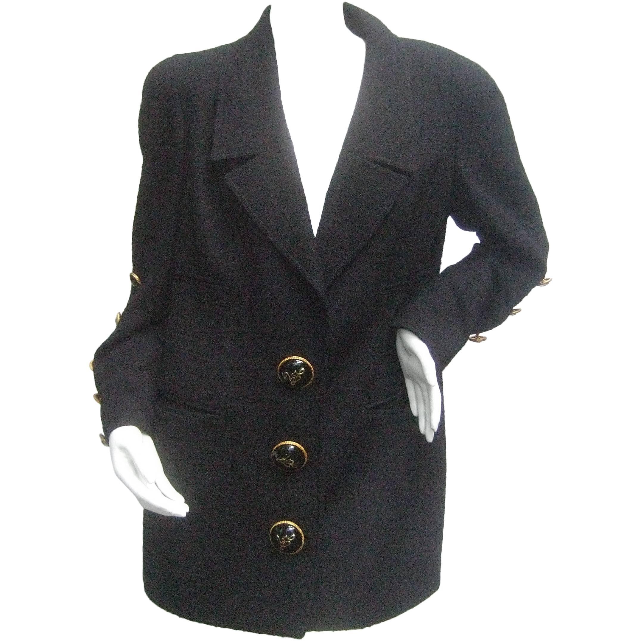 Liliane Romi Couture Paris Black Boucle Wool Jacket c 1990s For Sale