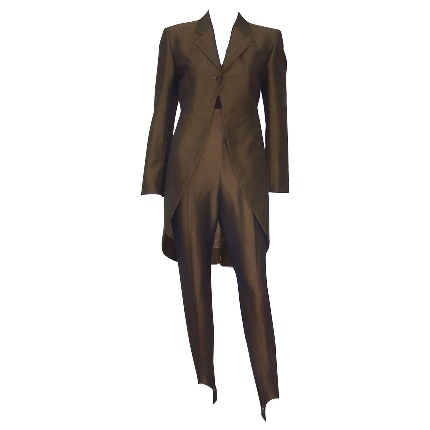 Androgynous 1980's Romeo Gigli Bronze Cutaway Jacket & Stirrup Pants