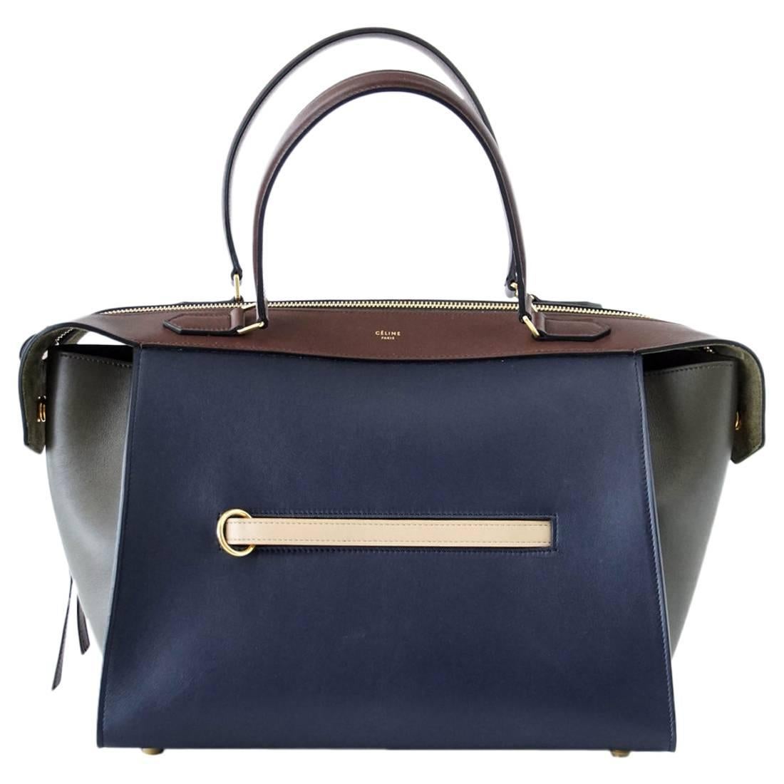 Celine Tri Colour Navy Brown Olive Small New Ring Bag 