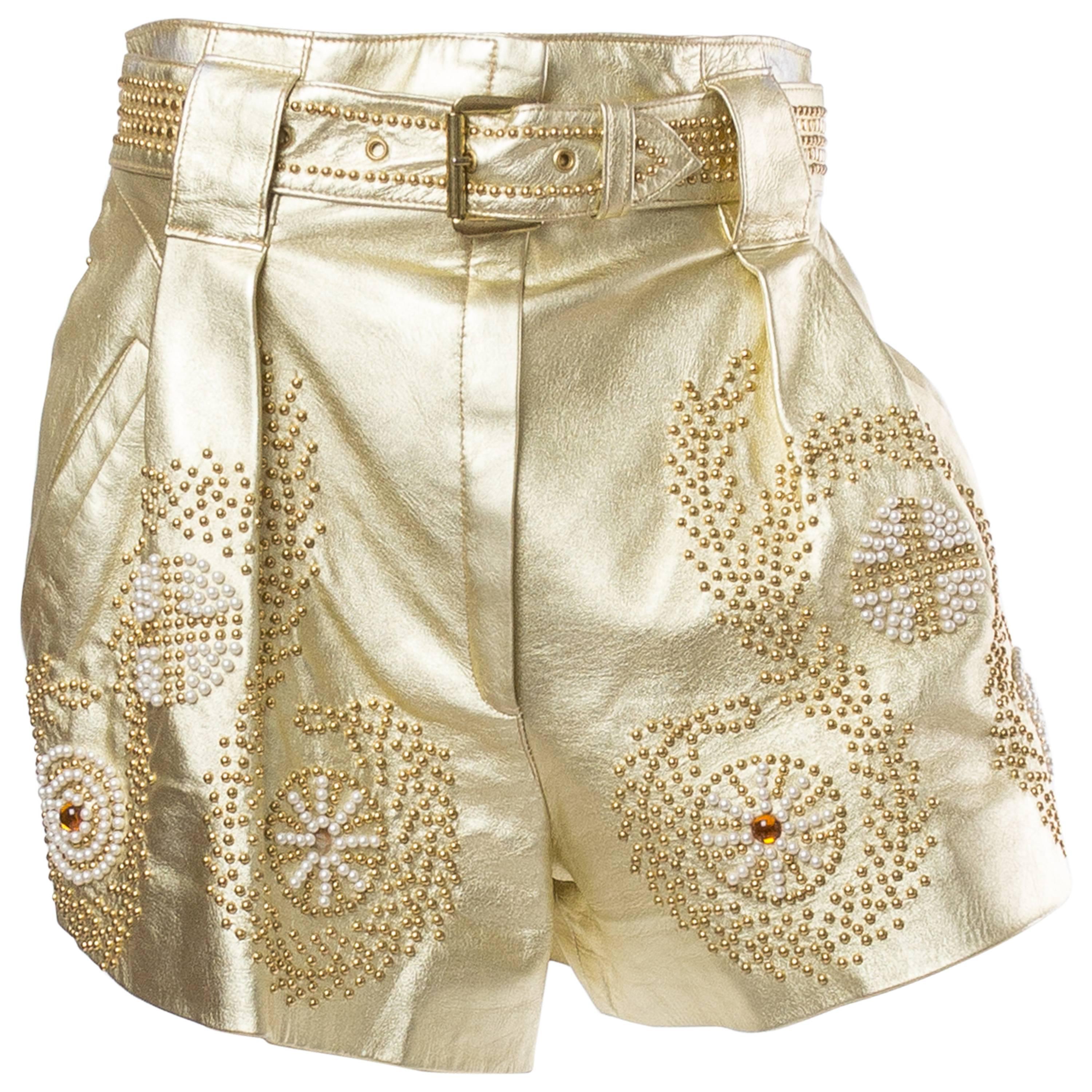 Jean Claude Jitrois Studded Gold Leather Shorts