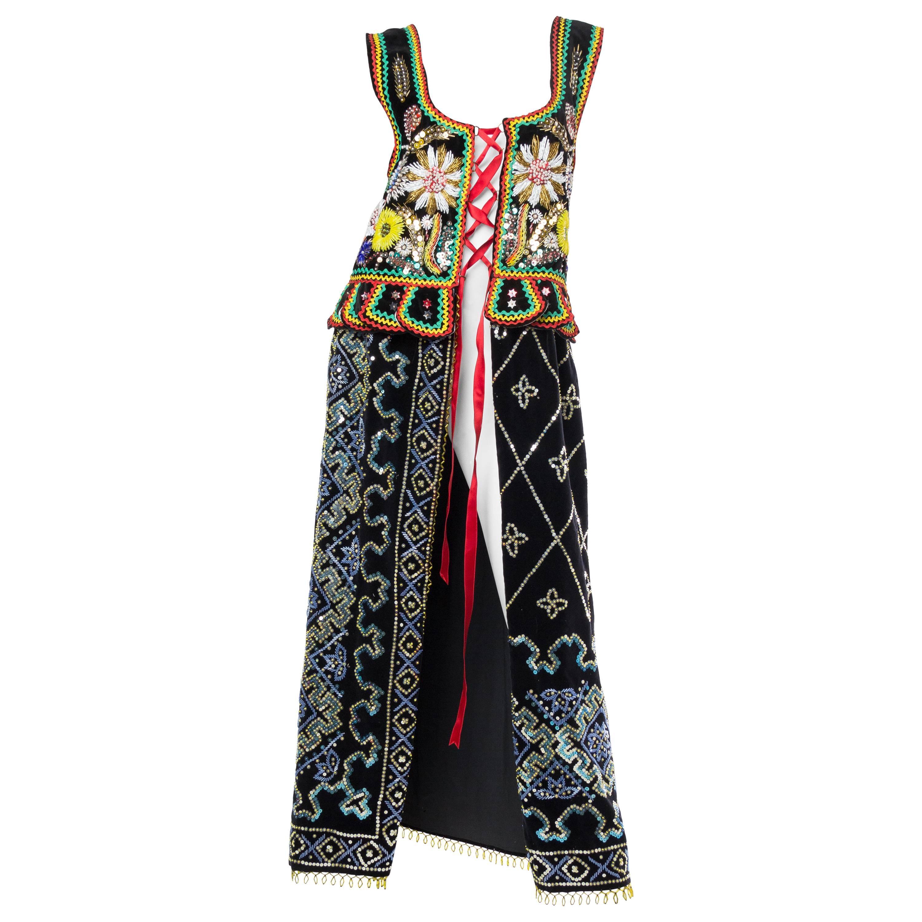 Antique Folkloric Beaded Velvet Over Dress