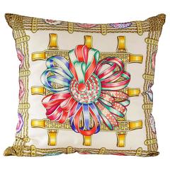 HERMES Pillow Silk Scarf Print Les Rubans du Cheval Vintage 11