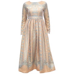C.1970 Jeannene Booher Mughal Inspired Metallic Brocade Empire Waist Dress