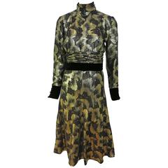 Valentino Night Black and Gold Lame Velvet Trim Dress