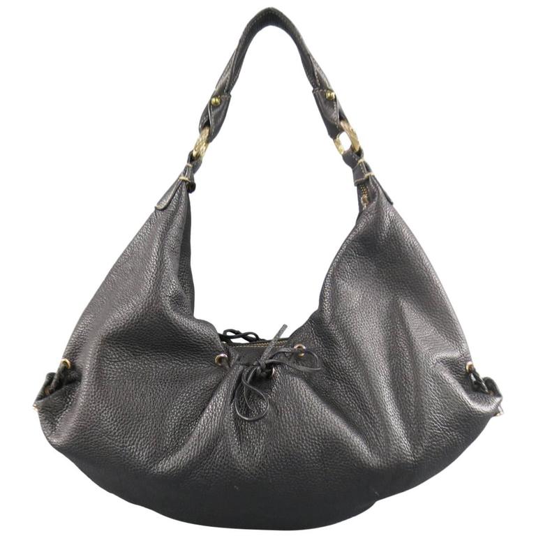BOTTEGA Black Leather Gold Grommet Hoop Hobo Bag at 1stDibs