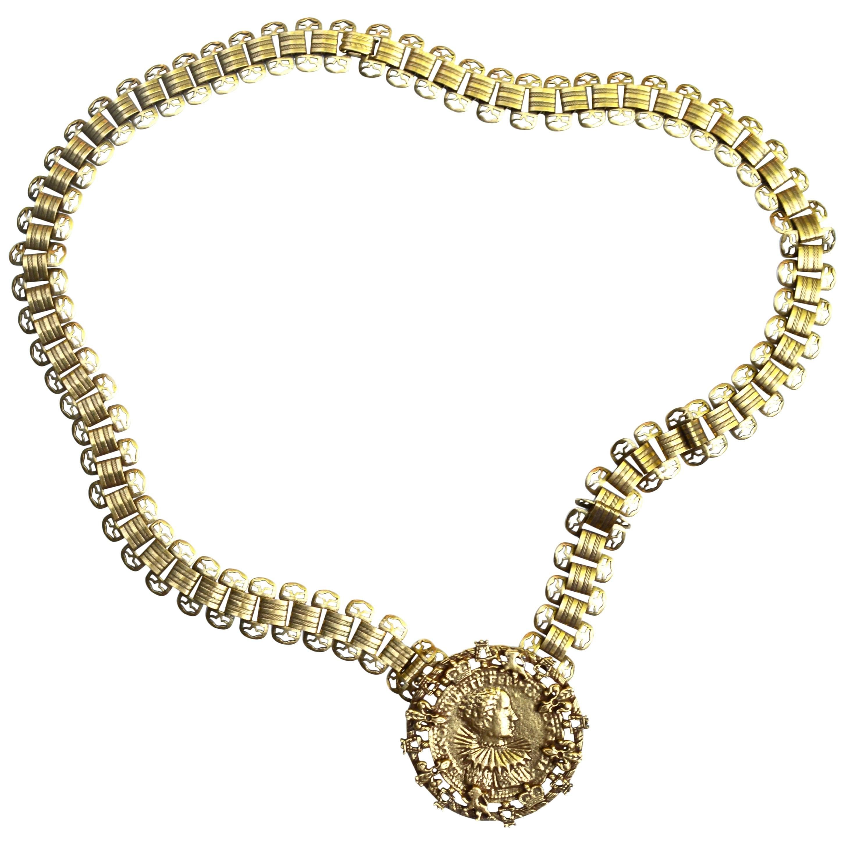 60s Goldette Medallion Necklace For Sale
