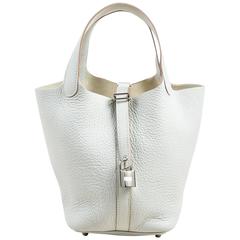 Hermes Etoupe Gray Taurillon Clemence Leather "Picotin Lock PM" Tote Bag