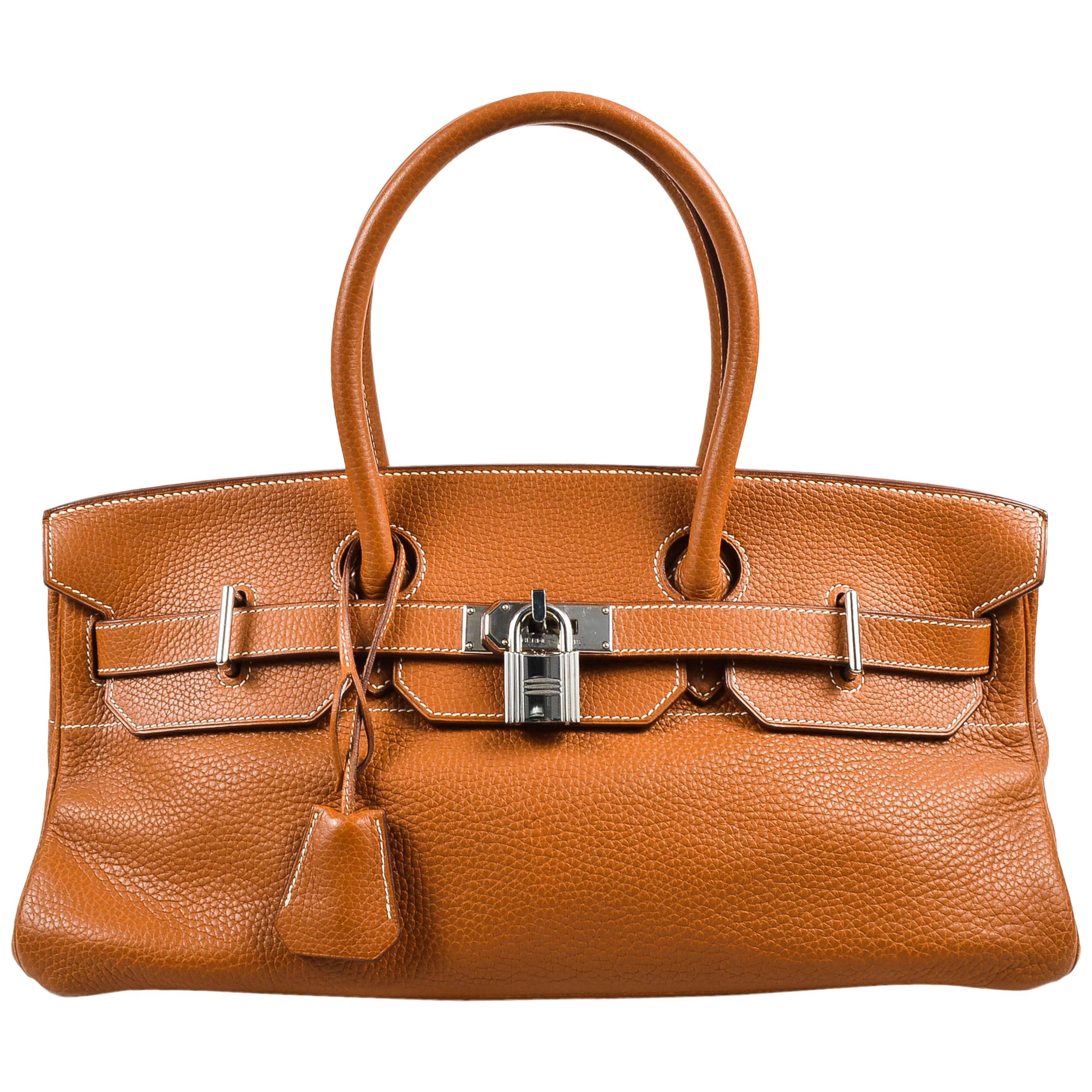 Hermes Caramel Brown Clemence Leather "JPG Shoulder Birkin 42" Tote Bag For Sale