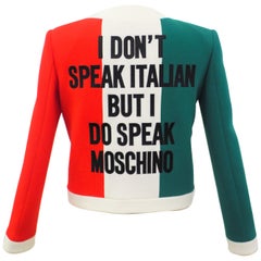 Moschino "I don't speak italian but i do speak Moschino" italian flag jacket NWT