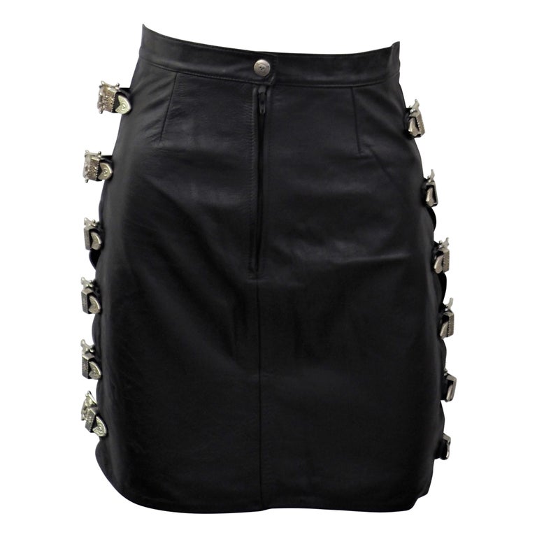 Marley black leather skirt For Sale at 1stDibs