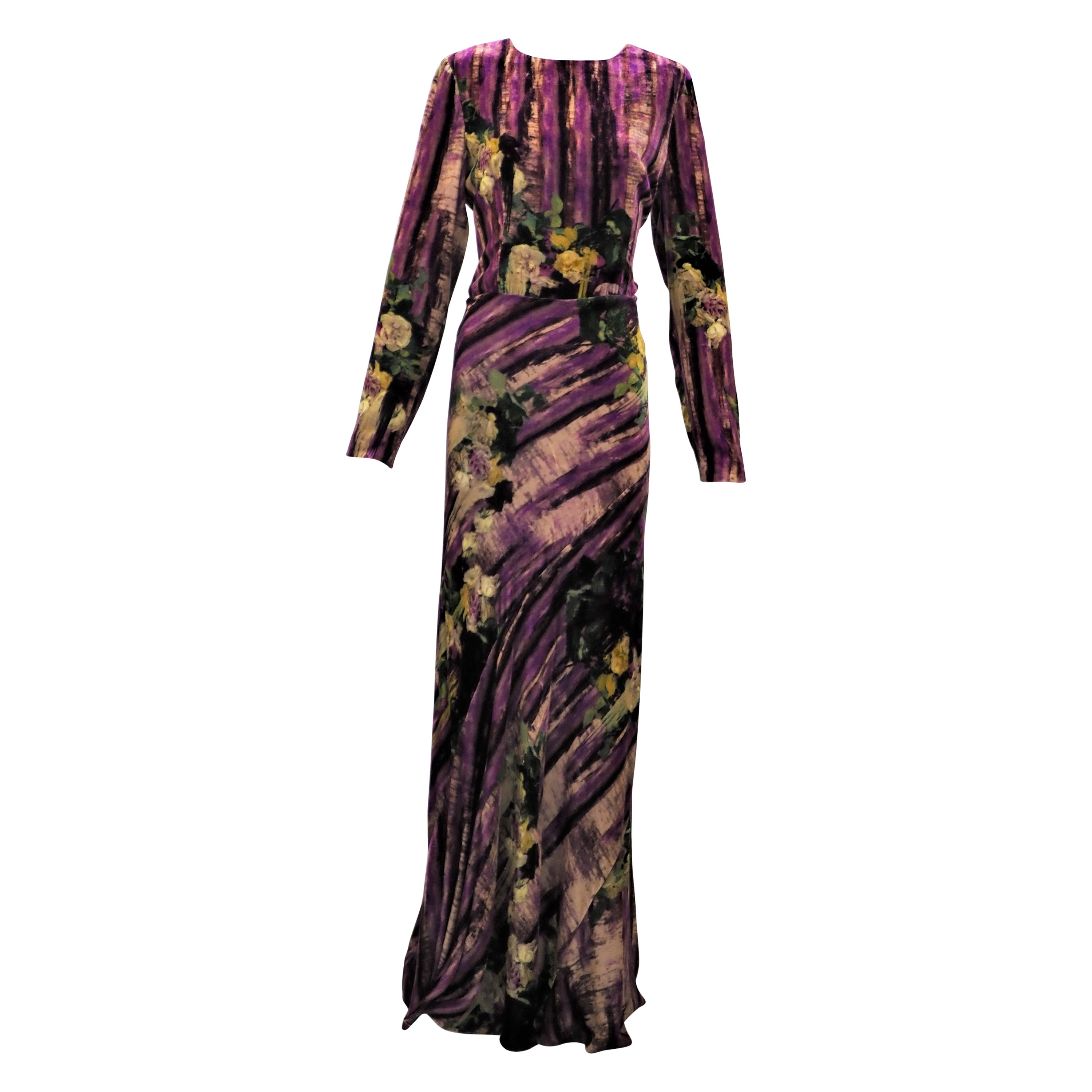 Robe longue Alberta Ferretti en viscose multicolore, neuve avec étiquette en vente