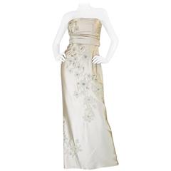 1950s Helena Barbieri Champagne Silk Satin Beaded Dress 11