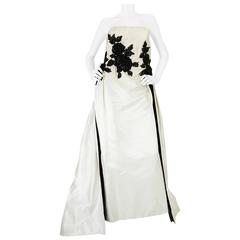 1980s Odicini Couture Silk Satin Lesage Beaded Trained Gown 10