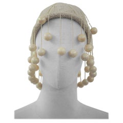 Chapeau vintage des années 1990, blanc avec perles