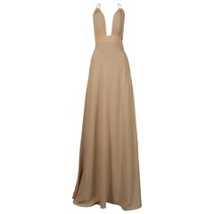 Quorum champagne moss crepe halter neck evening dress, circa 1960s