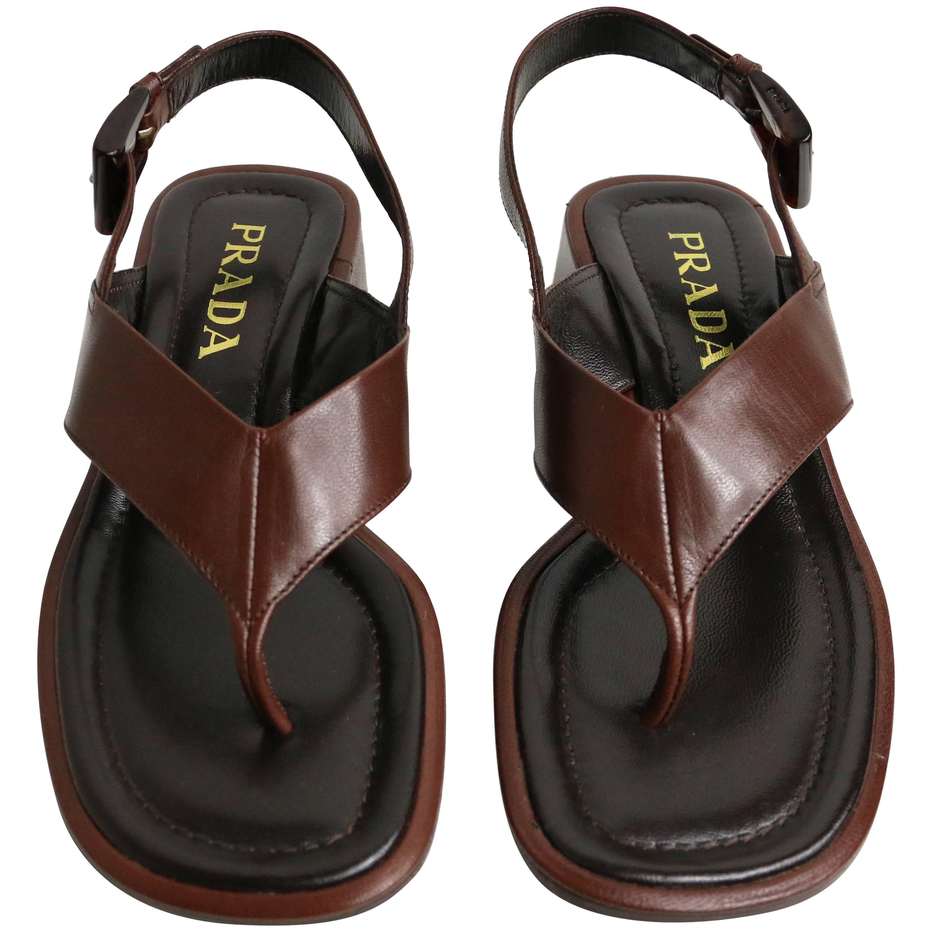 Prada Brown Leather Slingback Sandals