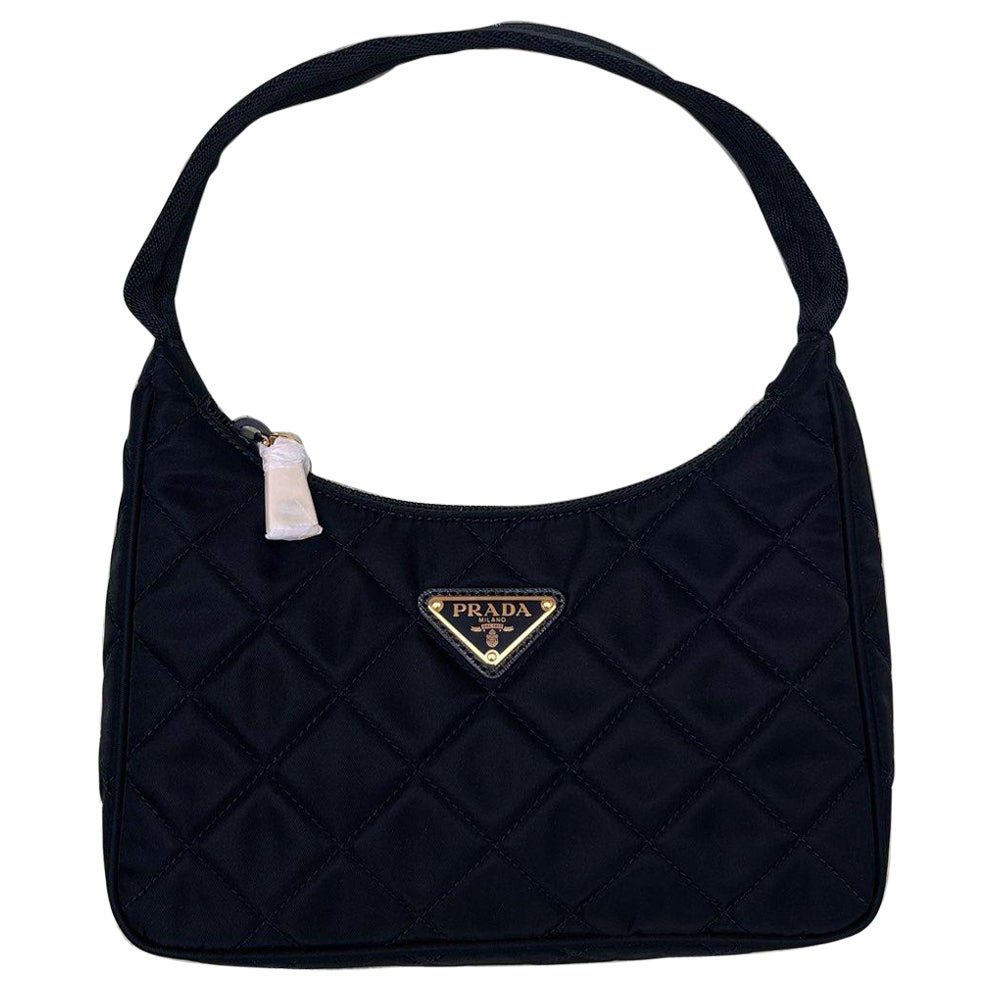 PRADA RE EDITION BLACK QUILTED WITH GOLD SHOULDER bag 2023 For Sale