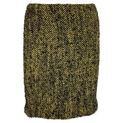 1990s Gianni Versace Couture Black Yellow Chevron Tweed Skirt