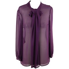 PRADA Purple Silk LONG SLEEVE BLOUSE Shirt TOP Size 42 2