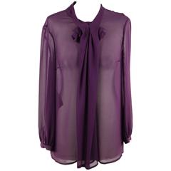 PRADA Purple Silk LONG SLEEVE BLOUSE Shirt TOP Size 42