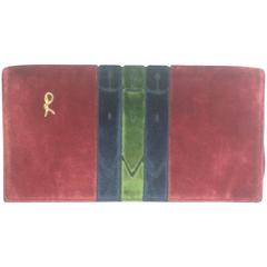 80's Vintage Roberta di Camerino velvet, chenille clutch in red, navy and green.