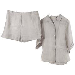 STELLA McCARTNEY Striped Cotton & Silk SHIRT & SHORT Pants SET Size 38