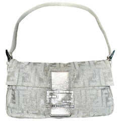 Antique FENDI Sparkling Silver Metallic FF Zucca Logo Baguette Handbag 