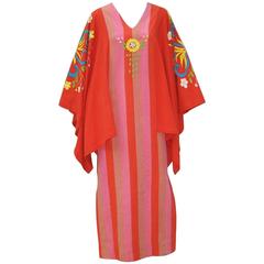 Vintage 1970's Mexican Bohemian Embroidered Caftan Lounger