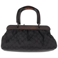 GUCCI Black MONOGRAM Wood Handle Frame DOCTOR BAG Handbag 2