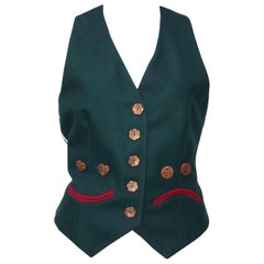 1990's Cheap and Chic Moschino Gingerbread Face Vest With Wood Buttons