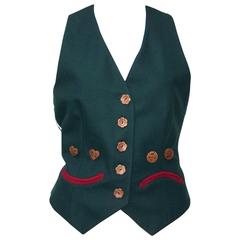 1990's Cheap and Chic Moschino Gingerbread Face Vest With Wood Buttons 10