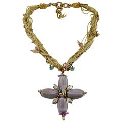 Christian Lacroix Vintage Jewelled Cross Pendant Necklace 1