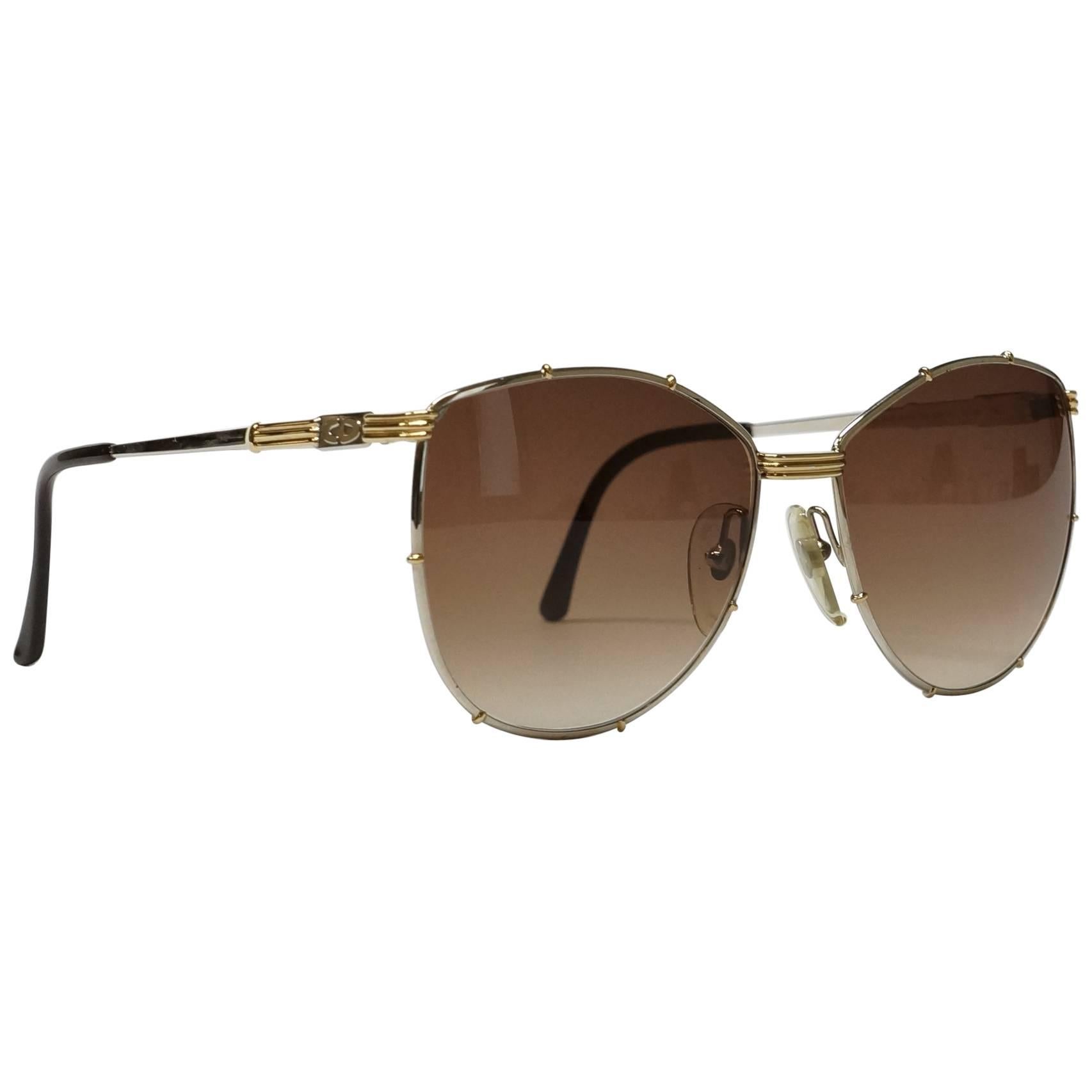 Vintage Christian Dior Bicolor Metal Sunglasses in New Old Stock Condition For Sale