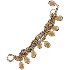 CHANEL by GOOSSENS Vintage Gold Metal BRACELET w/ Signature OVAL CHARMS