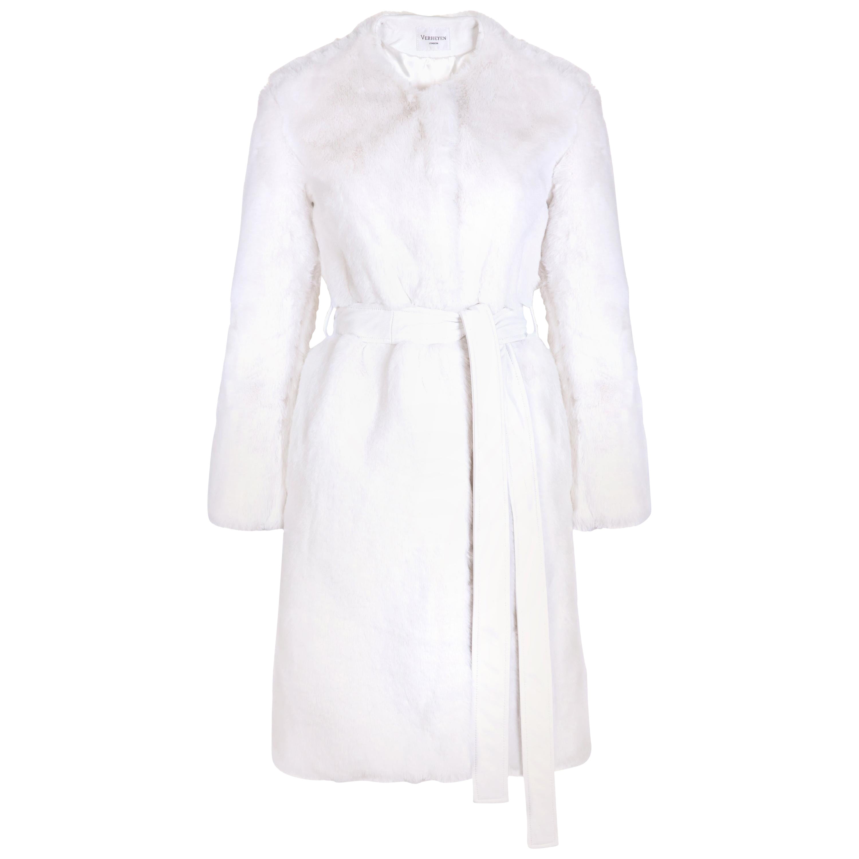 Serena de Verheyen London  Manteau sans col en fausse fourrure blanc - Taille uk 14 en vente