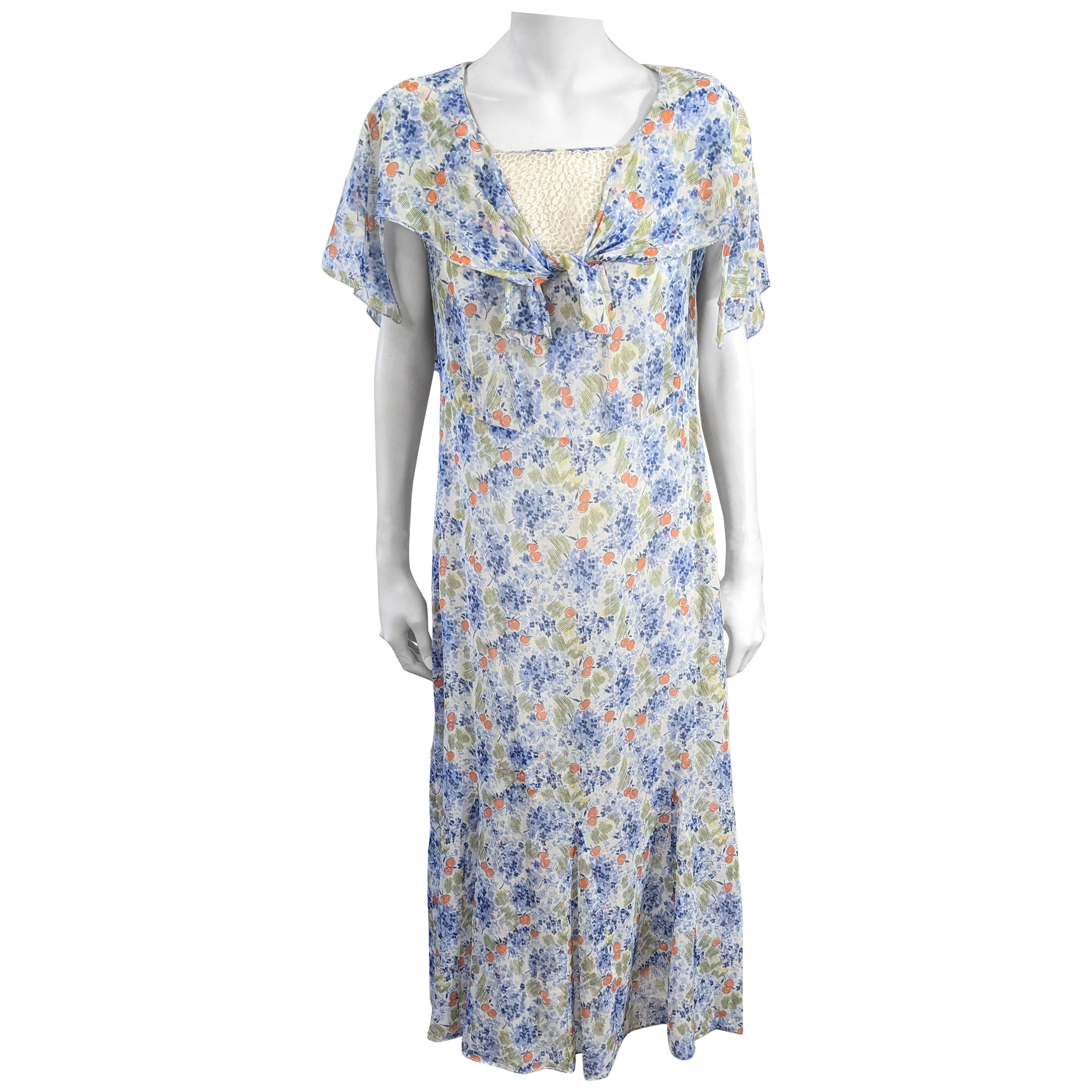 1930's Art Deco Cotton Cherry Print Day Dress For Sale