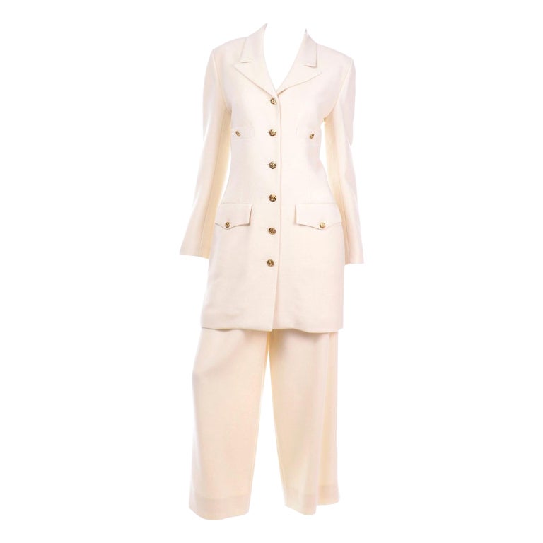 Sonia Rykiel Cream Trouser Suit W Longline Jacket and High Waisted Pants  For Sale at 1stDibs | longline jacket and trousers, cream and gold suits, cream  suit pants