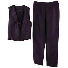 GIORGIO ARMANI Blue Linen & Silk PANT SET Sleeveless Vest & Trousers SIZE 44 12