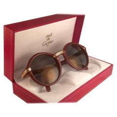 Vintage Cartier Cabriolet Round Brown 49MM Gold Sunglasses France, 1990s