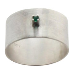 Emerald Sterling Silver Wide Ring 
