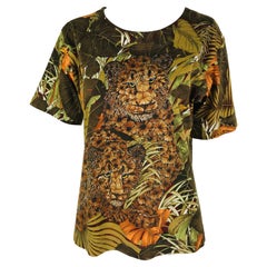 Vintage Salvatore Ferragamo Jungle Cats Cotton Knit Short Sleeve Shirt